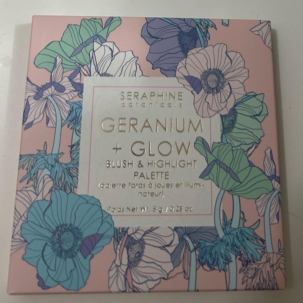 NIB Seraphine Botanicals Geranium +Glow Blush and Highlight Palette in HELIOPINK